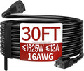 16/3 13A 125V 1625W 30 FT Outdoor Extension Cord Waterproof, Weatherproof & Flame Retardant Black 3 Prong Power Cord Outside for Lawn & Garden,125 VAC 16AWG SJTW, ETL Listed
