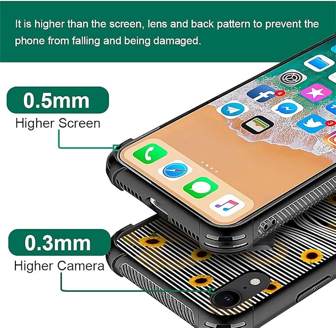 for iPhone XR Case, Cute Little Elephant Sunflower White Line Art Pattern Graphic Design Girl Boy Soft Silicone Hard Acrylic Shock Protection for iPhone XR