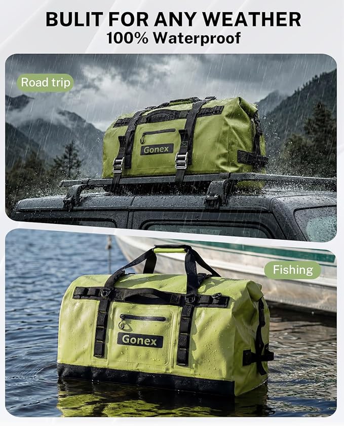 Gonex Waterproof Duffel Bag, 150L Heavy Duty Dry Duffle Bag with Reinforced Thickened Bottom, 3-in-1 Convertible Large Travel Backpack for Kayaking, Motorcycle, Camping & Boating, Army Green