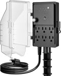 SURAIELEC Outdoor Power Stake Light Timer, Dusk to Dawn, 6 Electrical Outlet Power Strip Weatherproof, 6FT Extension Cord Multiple Outlet for Patio Lights, Sprinkler, Garden, Christmas Decorations