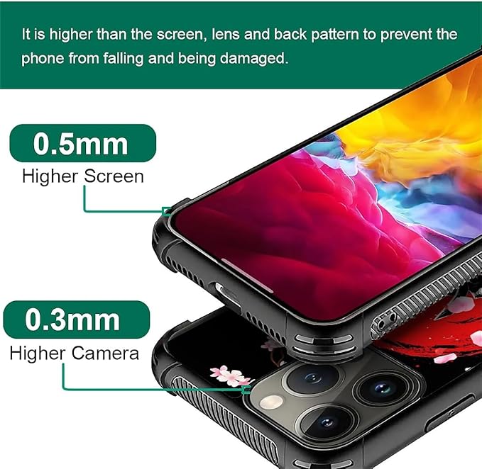 for iPhone 15 Pro Case, Sakura Japanese Samurai Pattern Graphic Design Girl Boy Soft Silicone Hard Acrylic Shock Protection for iPhone 15 Pro