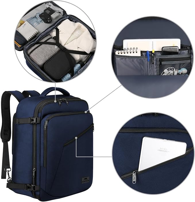MATEIN Extra Large Mens Travel Backpack Carry on, Expandable Traveling Backpack for Men Airline Approved, Water Resistant Business Casual Daypack, Traveler Gift, Blue