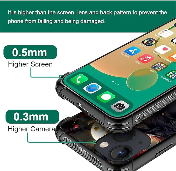 for iPhone 13 Case, Black White Wolf Moon Flower Rose Pattern Graphic Design Girl Boy Soft Silicone Hard Acrylic Shock Protection for iPhone 13