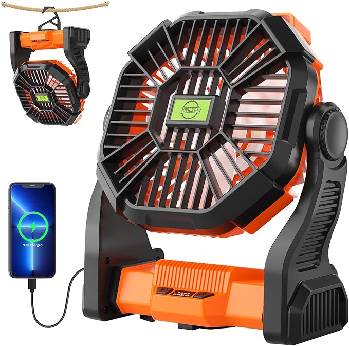 Portable Fan Rechargeable Battery Powered Fan,270°Pivot Cordless Battery Operated Camping Fans with LED Light & Hook,USB Personal Fans Outdoor Camping Essentials for Tent Beach Travel Reading