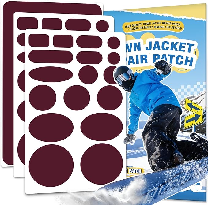 35Pcs Down Jacket Repair Patch Kit Pre-Cut Nylon Patches for Clothes Self-Adhesive Fabric Tape Waterproof Lightweight Outdoor Gear Tenacious Repair Tape for Puffer Jacket Coat Tent Backpack(Burgundy)