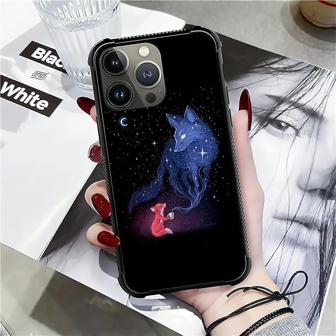 for iPhone 12 Pro Max Case, Galaxy Fox Wolf Pattern Graphic Design Girl Boy Soft Silicone Hard Acrylic Shock Protection for iPhone 12 Pro Max