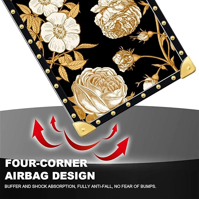 Compatible with iPhone Xs Max Case, Blooming Rose Golden Flower Luxury Golden Decoration for Girl Women Soft TPU Shockproof Protective Hard PC Back for iPhone Xs Max