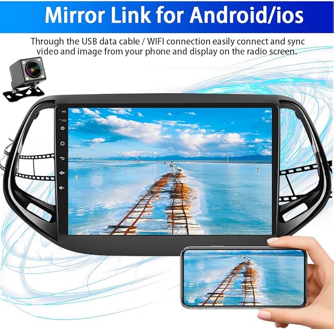 10" Android 13 Car Stereo for Jeep Compass 2017-2019, 2.5D 1080P HD Touch Screen, 2+32GB, Wireless for CarPlay/Android Auto, GPS, Bluetooth, Car Radio Player