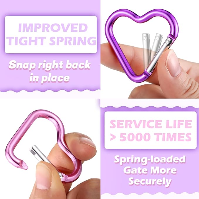 Shimeyao Heart Keychain Clips Bulk, Aluminum Alloy Snap Heart Shaped Carabiner for Backpack Outdoor Camping Hammock Traveling