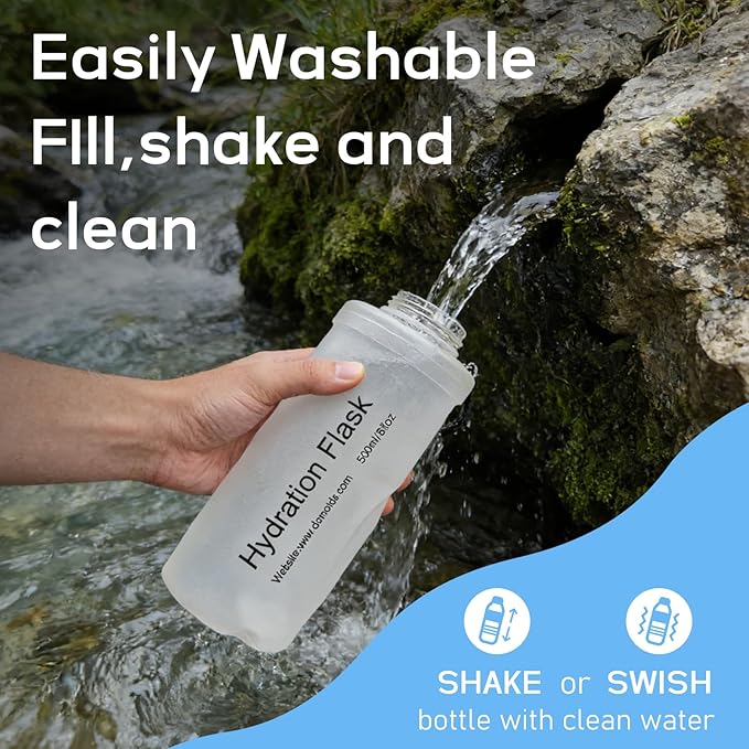 500ml Soft Flask Water Bottle, Collapsible Water Bottle with Filter, Perfect for Hiking, Backpacking, and Camping - White