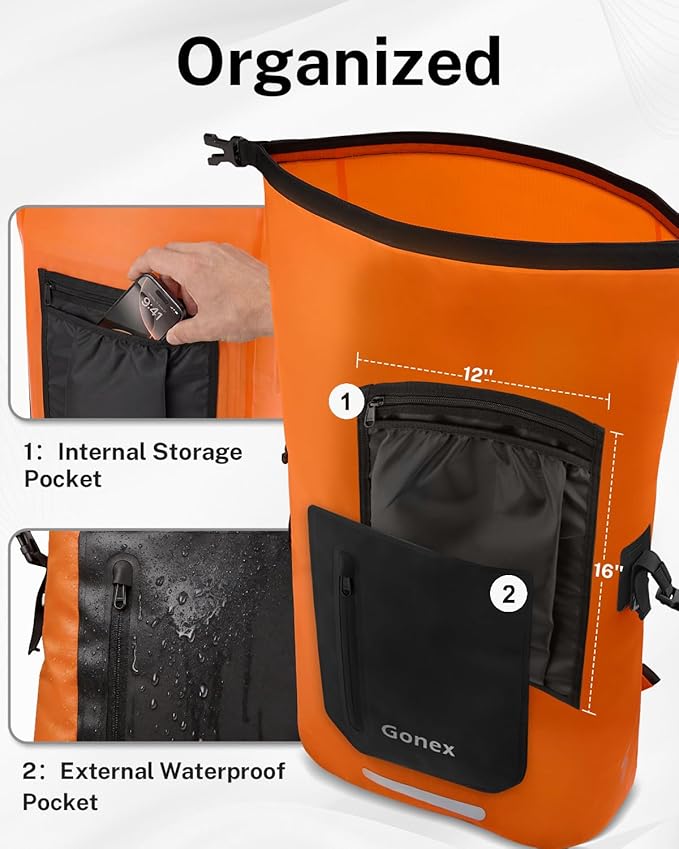 Gonex Ultralight Waterproof TPU Backpack, 35L Roll Top Dry Bag with Comfortable Padded Back Panel for Kayaking Boating Camping Fishing Travel,Orange
