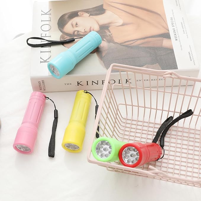 50 Pack 9-LED Mini Flashlight Bulk, Small Multicolor Flashlights with Lanyard, Batteries Included, for Hurricane Supplies, Christmas Gifts Stocking Stuffer