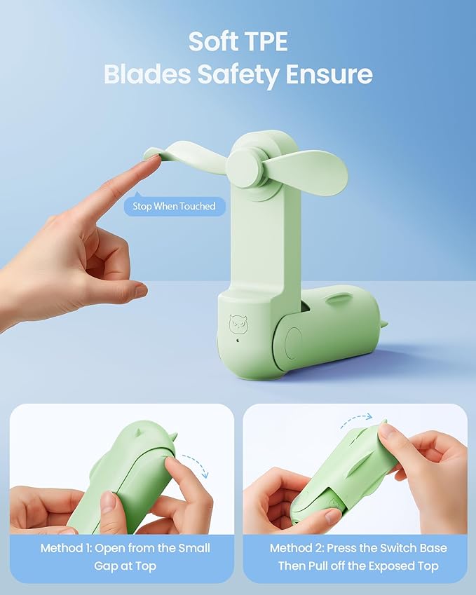 Gaiatop Portable Handheld Fan, 3 in 1 Mini Fan Handheld [17h Max Cooling], Foldable Personal Fans Pocket Design, USB Travel Fans Portable, Lash Trip Summer Essential Cute Gifts for Women Girl, Green