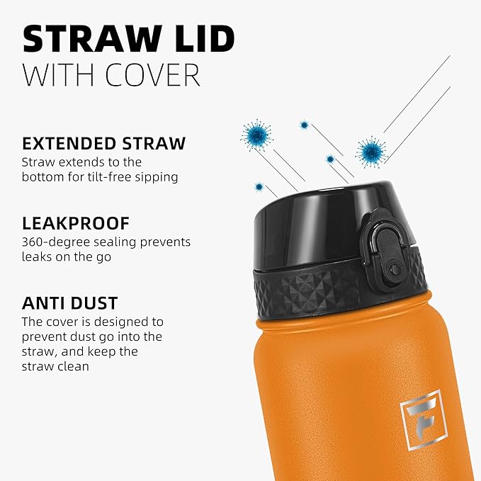 Fanhaw 40 oz Insulated Stainless Steel Water Bottle with Straw Lid, Leakproof Extra-Large Sports Bottle for Men & Women (Yellow Orange)