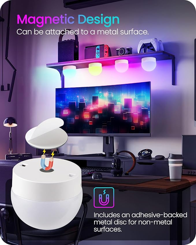 Rechargeable Light Bulbs with Remote Control, 4 Packs E12 Battery Operated Light Bulbs, 3 Timer 15 Colors Selectable, Dimmable Wireless RGB LED Bulb, Non-Hardwired, R08YBP405