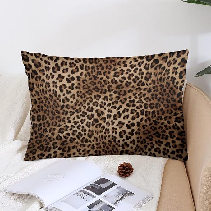Brown Leopard Throw Pillow Covers Set of 2 Queen Size Black Cheetah Skin Wild Animal Print Pillow Cushion Cases Standard Pillow Cases Decorative Pillowcase 20X30 Inch for Sofa Bed