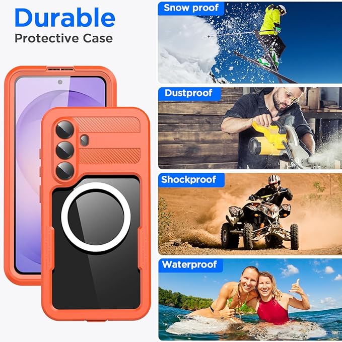 AICase Waterproof Case for Samsung Galaxy S26 with MagSafe Support Clear Water Proof Snowproof/Dustproof/Shockproof,IP68 360 Full Body Protection Fully Sealed Underwater Cover for Galaxy S26_Orange
