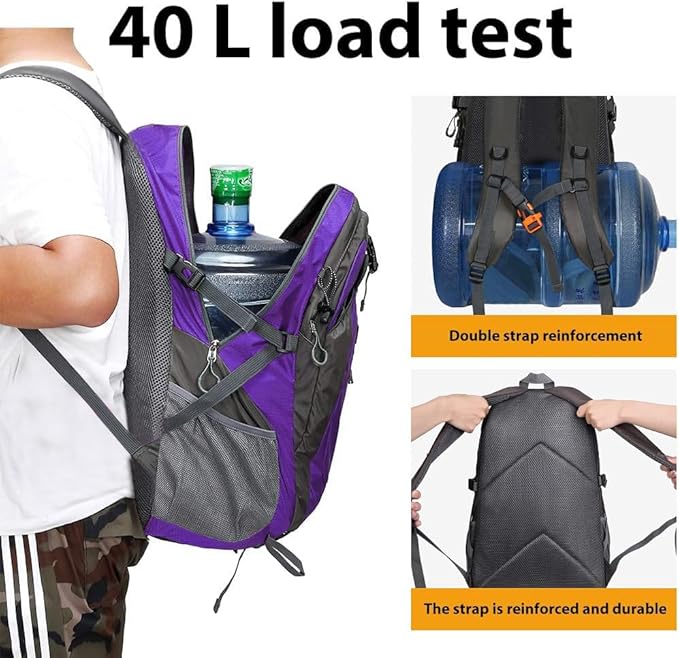 FENGDONG 40L Waterproof Lightweight Outdoor Daypack Hiking,Camping,Travel Backpack for Women Men Purple