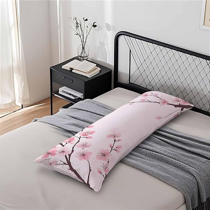 Couch Pillows Decorative Body Pillow Cover Cherry Blossom, Japanese Cherry Pink Rectangle Body Pillowcase for Men Women, Body Pillow Covers 20" X 54" Cushion Cases for Sofa Bed