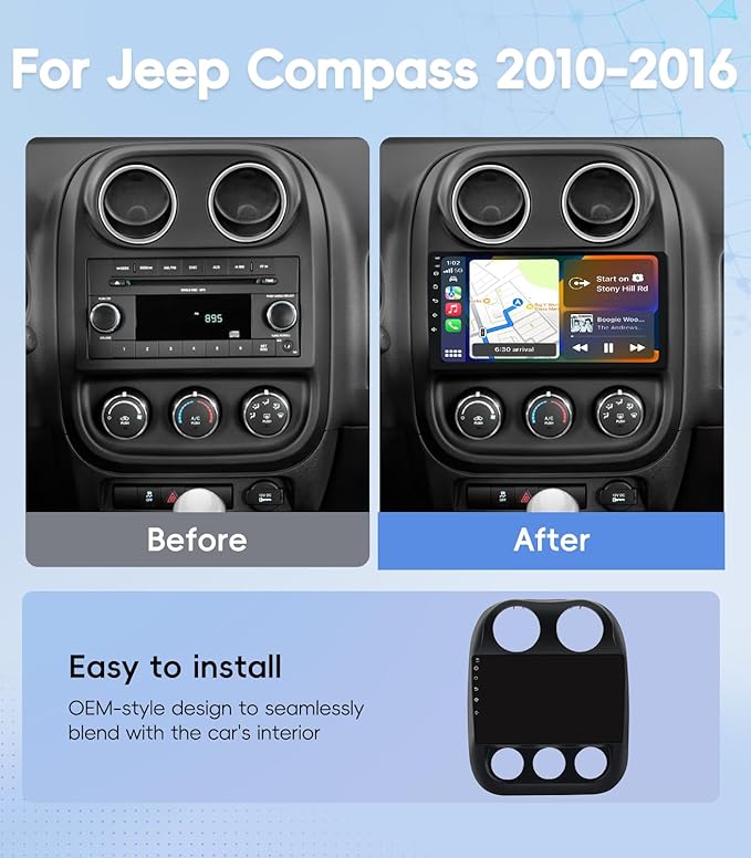 4G+64GB Android 13 Car Radio Stereo for Jeep Patriot Compass 2010-2016, 10" Touch Screen Head Unit with Android 13/CarPlay/Android Auto/GPS Navigation/Bluetooth/FM/DSP Radio/AHD Backup Camera