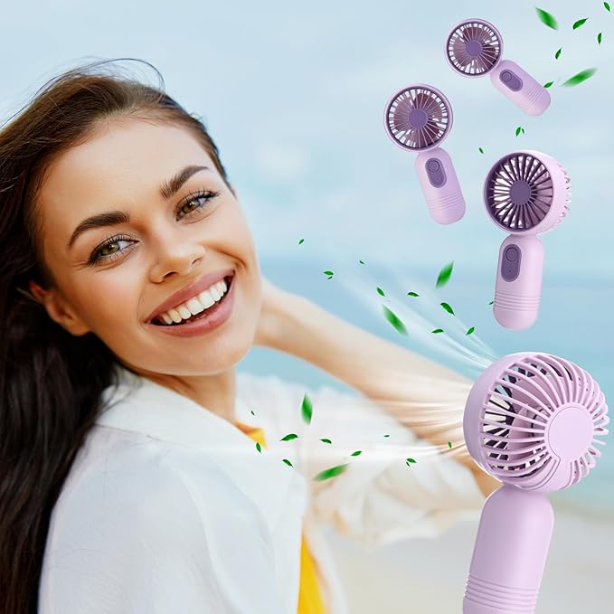 Rossesay 6 Pcs Mini Portable Fan Bulk Cute Handheld Lightweight Small Little Personal Hand Eyelash Fan 3 Speeds USB Rechargeable for Women Men Indoor Outdoor Makeup Travel (Purple)