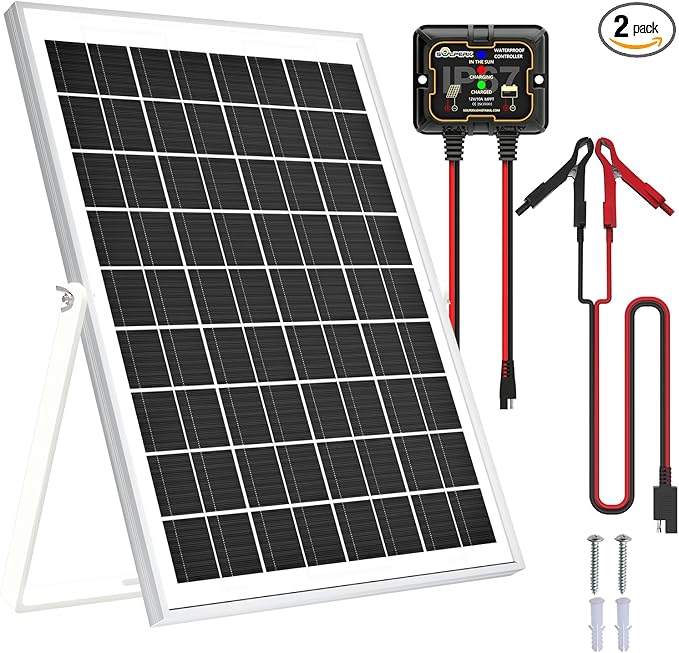 SOLPERK Solar Panel Kit 10W 12V, Waterproof Solar Battery Trickle Charger Maintainer + Smart MPPT Controller + Adjustable Mount Bracket for Boat Car RV Motorcycle Marine Automotive