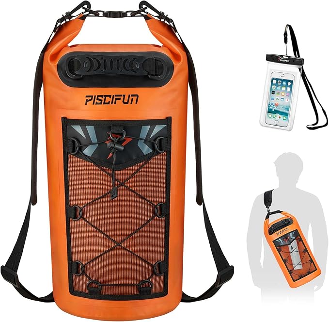 Piscifun Dry Bag, Waterproof Floating Backpack 10L/20L/30L/40L with Waterproof Phone Case for Boating, Kayaking, Fishing