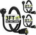 Vockjour 3 FT 3 Pack Black Low Profile Flat Plug 14 Gauge Heavy Duty Extension Cord, 14AWG 3-Wire Grounded Appliance Extension Cord, 15A/125V/1875W SJTW ETL Listed Power Cord