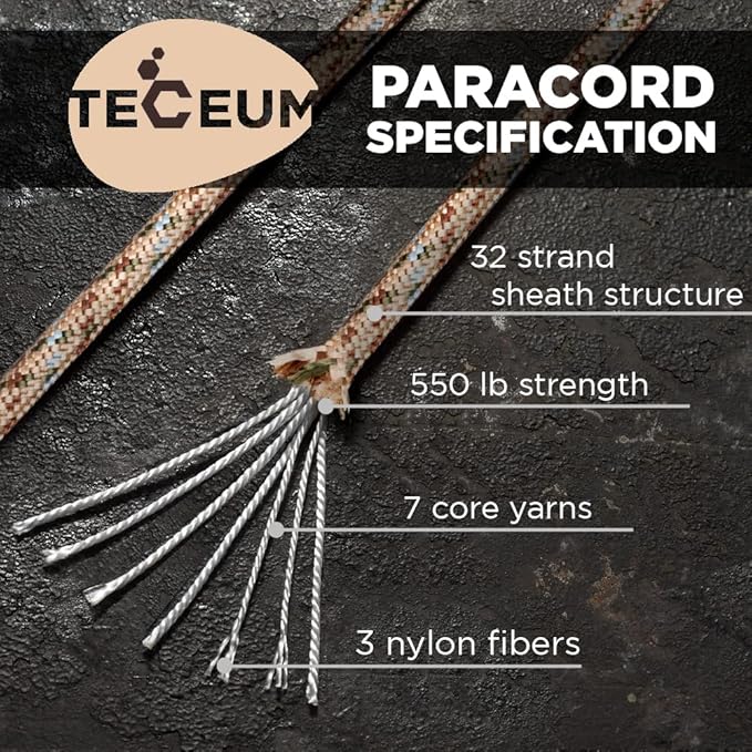TECEUM Reflective Paracord Rope 1000 – 1000ft/200ft/100ft/50ft – 40+ Colors – Glow in The Dark – para Cord – Utility Rope for Survival, Hunting & Camping Gear – Nylon String, Camping Rope, Tent Cord