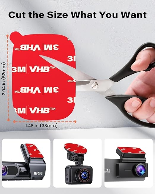 APPS2Car 8 Pcs 3M VHB Double Sided Adhesive Pads, 1.48" x 2.04" Square Dashboard Sticky Tape for Magnetic Car Mount, Strong Adhesive Pads Replacement, Double Sided Mounting Tape for Car Dashboard