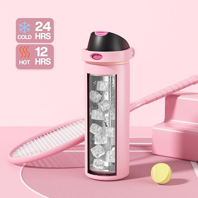 POWCAN 24 oz Insulated Water Bottle for Women: 2-in-1 Push-Button Spout & Quick-Flip Straw, Leakproof, Cold 24Hrs, Fits Car Cup Holder, Stainless Steel Cup for Sports, Camping, Gift (Polka Whimsy)