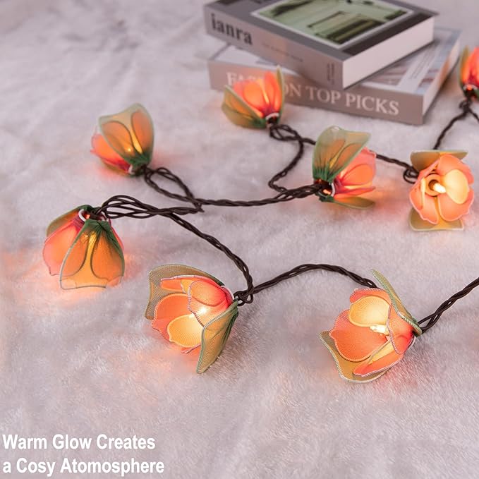 TWINKVILLA Decorative String Lights Plug in with 10 Bulbs, Flower Garland Fairy Lights Connectable Weatherproof Outdoor Indoor for Wedding Garden Pergola Bedroom Porch Floral Home Decor (Multicolor)