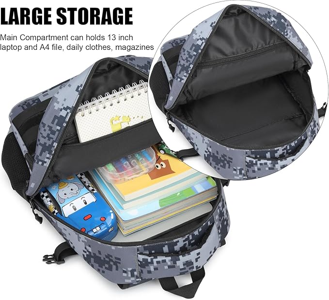 Kids Tactical Backpack Army Molle Bookbag Military Boys Backpack for School, Outdoor, Camping (Includes 2 Patches+1Carabiner), Black Digital CM
