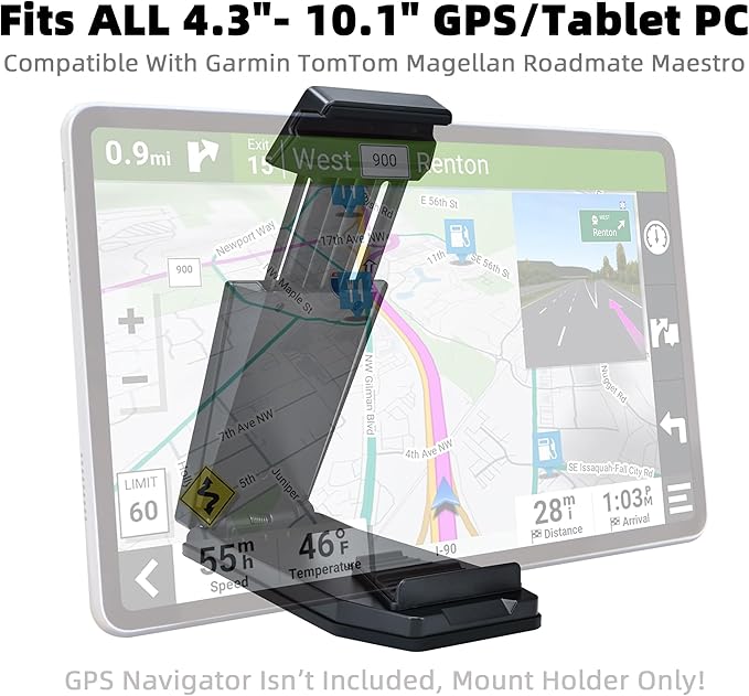 Mini Dashboard GPS Mount Holder Phone Tablet PC Navigation Holder for Garmin Nuvi Tomtom iPhone iPad Galaxy Yoga Android Fits 4.3"-10.1" GPS & Smartphone Friction Clamp Mount (Black)