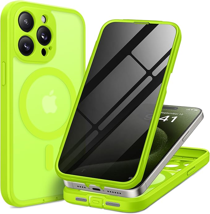 TIESZEN for iPhone 15 Pro Max Case, Compatible with MagSafe, Built-in Privacy Screen Protector and Camera Protection, Anti Spy Full Body Dustproof Shockproof Hard Phone Case 6.7", Matte Green