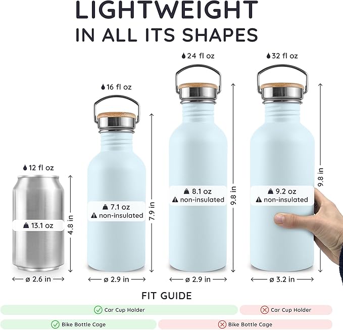 Bambaw 500 ml Stainless Steel Water Bottle, Blue Water Bottle, Non-Insulated, 50 cl Children's Stainless Steel Bottle – Nordic Blue