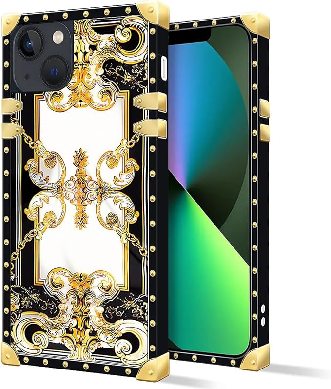 Compatible with iPhone 13 Case, Gold Grain Flowers Luxury Golden Decoration for Girl Women Soft TPU Shockproof Protective Hard PC Back for iPhone 13
