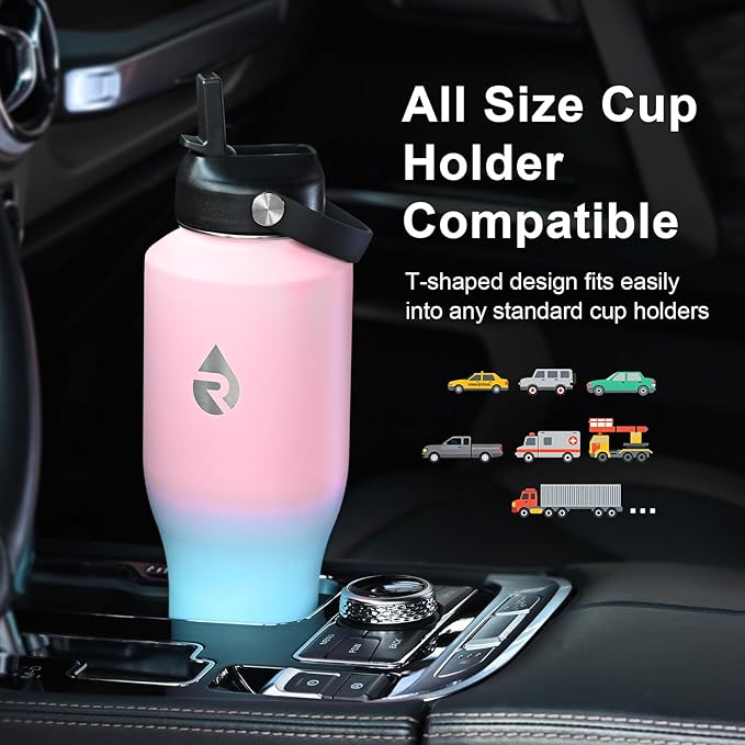 RAYMYLO 40 oz Insulated Water Bottle with Straw fit in Car Cup Holder, Triple Wall Vacuum Stainless Steel(Cold 48 hrs, Hot 24 hrs), Leakproof & Non-BPA, Hydro Travel Flask with Straw and Spout Lid