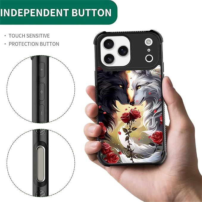 for iPhone 17 Pro Max Case,for MagSafe Graphic Design for Girl Boy Soft Silicone Hard Acrylic Shock Protection Designed for iPhone 17 Pro Max Black White Wolf Moon Flower Rose Pattern