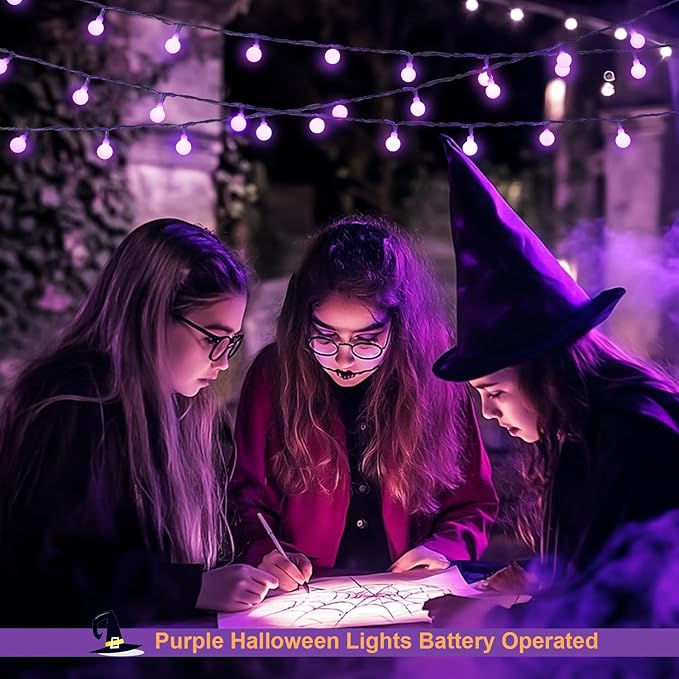 JMEXSUSS 100 LED Purple Globe String Lights Battery Operated, 33ft 8 Modes Indoor Christmas Lights with Remote, Battery Powered Fairy Lights Outdoor for Room Bedroom Party Patio Yard Decor