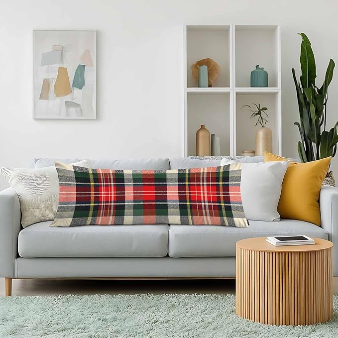 Plaid Decorative Body Pillowcase 20"X54", Scottish Tartan Buffalo Plaid Outdoor Body Pillow Covers Throw Pillow Cushion Covers Oversized Body Pillow Cases for Home Patio Office Red