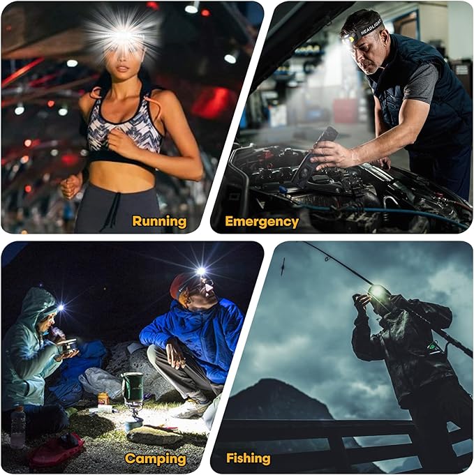 LED Headlamp,1500 Lumen Head Lamp with 7 Modes, Head Lights for Forehead with Red Light, IPX5 Waterproof Head Light for Adults and Kids Camping Running, 3AAA Batteries Included
