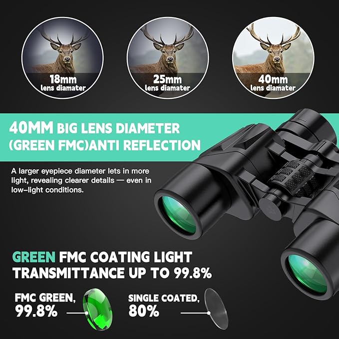 6-16x40 HD Zoom Binoculars for Adults, High Powered, Large View, BAK4 Prism, Waterproof, Clear Low Light Vision for Bird Watching,Hiking, Travel