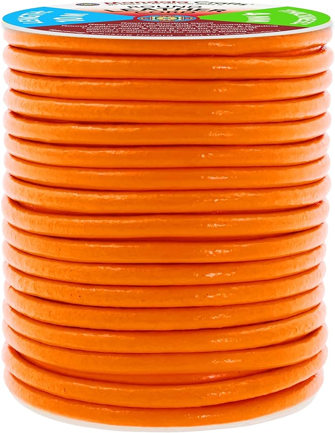 Mandala Crafts Round Genuine Orange Leather Cord for Jewelry Making – 4mm Cowhide Leather Rope String Lace for Kumihimo – 11 Yards Cowhide Craft Cording Spool