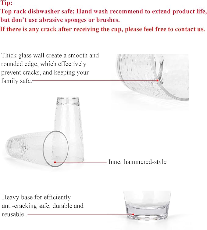 KOXIN-KARLU Hammered 26-ounce Plastic Tumbler Acrylic Glasses, set of 6 Clear