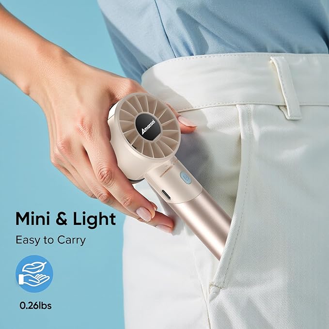 AMACOOL Portable Handheld Turbo Fan, Mothers Day Gifts for Mom Her Women Girl, Cool Metal Body, Rechargeable Battery Personal Fan, Mini Pocket Fans for Camping Outdoor Travel Cruise Makeup Essentials