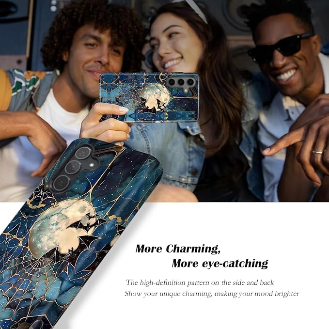 Compatible for Samsung Galaxy S25 FE 5G Case, Dual Layer Heavy Duty 2 in 1 Shockproof Protective Phone Case,Stained Glass Bats Spooky Moon