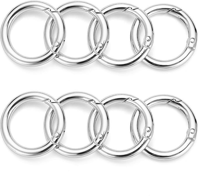 Gkeygo Key Ring Clip, 1 Inch Keychain Rings, 8 Pack Round Carabiner Clip for Keys, Buckle, Bags, Purses - Key Chain Hooks Replacement Keychains Lanyard DIY Crafts, Silver