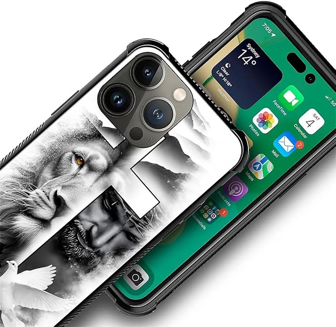 for iPhone 12 Pro Max Case, Lion Cross Jesus Christ Dove Pattern Graphic Design Girl Boy Soft Silicone Hard Acrylic Shock Protection for iPhone 12 Pro Max