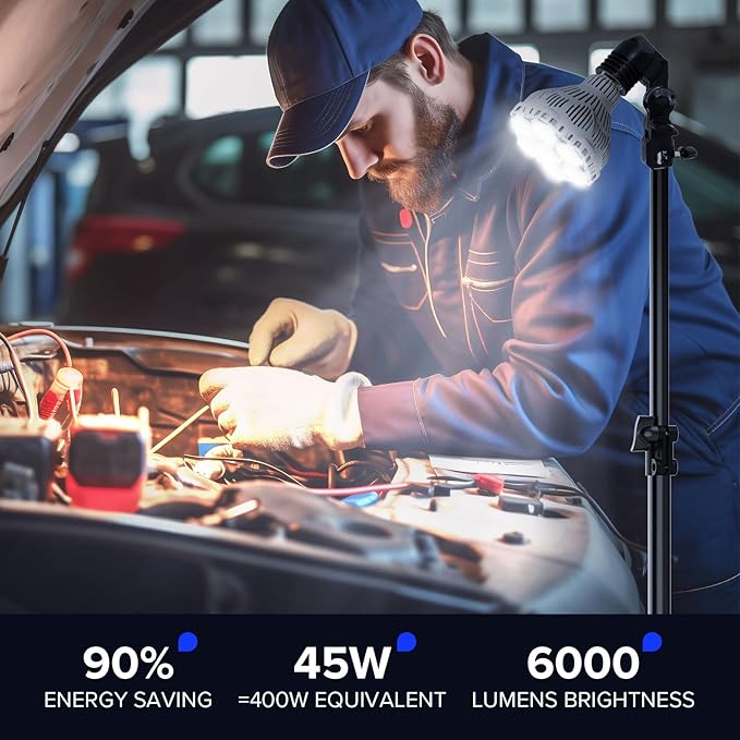 SANSI 400W Equivalent LED Work Light with Stand, 6000LM 5000K Portable Work Light With Telescoping Tripod Stand Adjustable 30-55 Inches, Camping Light with Premium Carbon Steel Strong and Stable